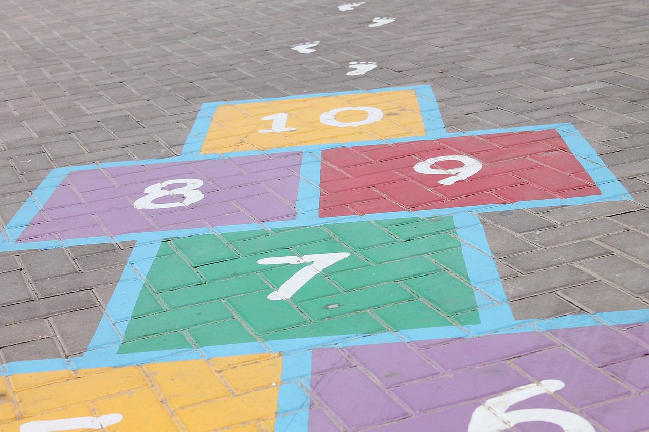 hopscotch, steps, numbers