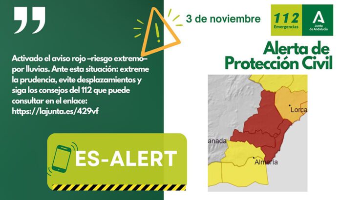 La Junta de Andalucía envía una alerta masiva a móviles por aviso rojo por lluvias en Almería