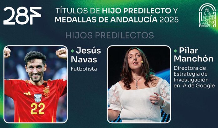 El futbolista Jesús Navas y la investigadora Pilar Manchón, Hijos Predilectos de Andalucía