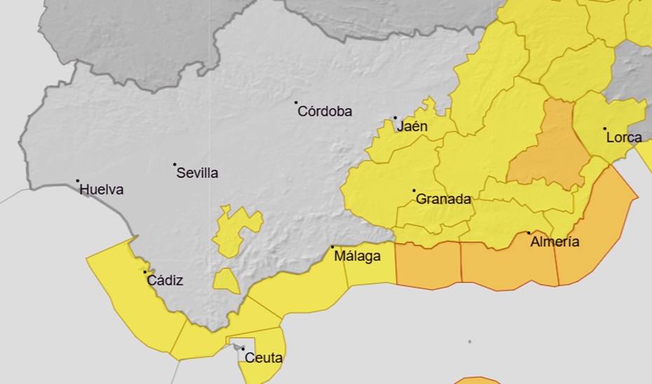 El 1-1-2 recomienda extremar la precaución por el aviso naranja por viento y costeros en Almería y Granada