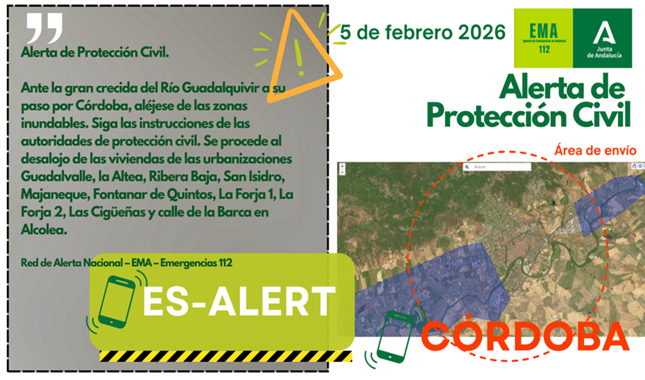La Junta envía Es-Alert a las zonas más próximas al Guadalquivir en Córdoba y otro informativo en Jerez